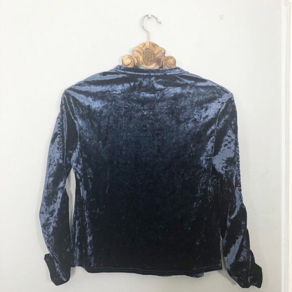 MELLO DAY Nordstrom Blue Crushed Velvet Top Ruched Long Sleeve Small - Picture 2 of 6
